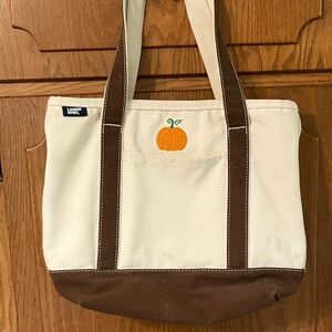 Lands' End Cream and Brown Canvas Tote with Pumpkin Design